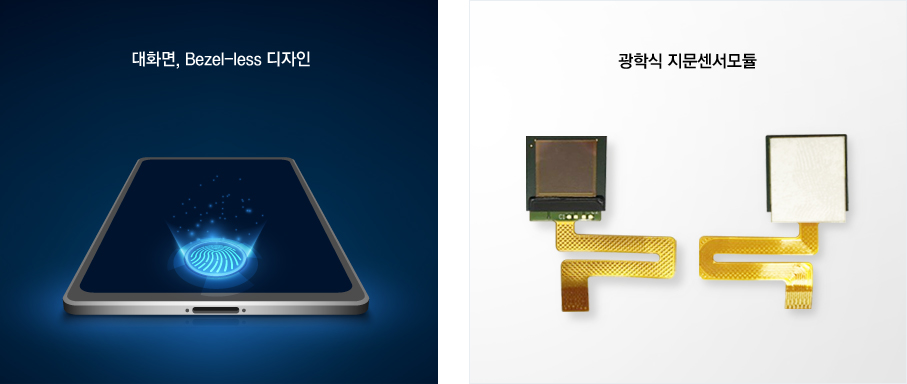 대화면, Bezel-less 디자인, 광학식 지문센서모듈